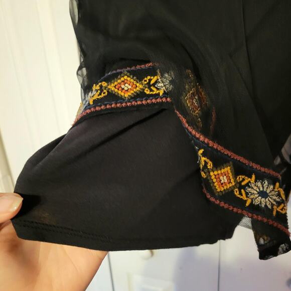 American Eagle Outfitters, S | Embroidered Double Lined Blouse Sheer Sleeves - Picture 6 of 7